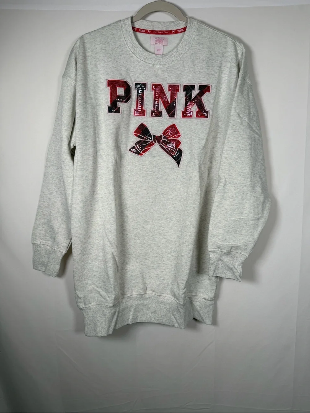 LoveShackFancy x VS Pink Oversized Crew Neck Sweatshirt Dress - Picture 1 of 8